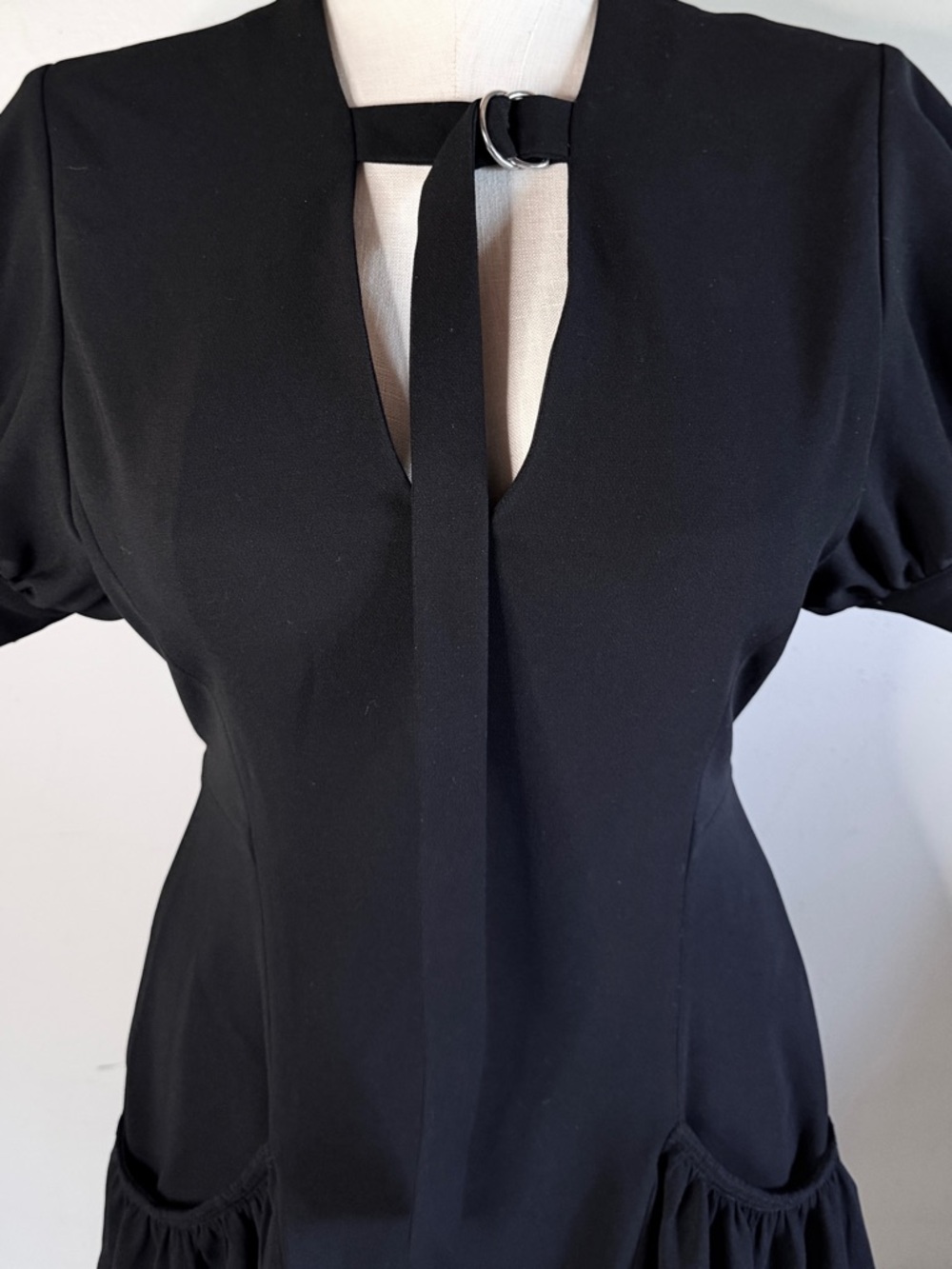 Proenza Schouler Puffed Sleeve V-neck Fit and Flare Black Dress 6 - Picture 3 of 14